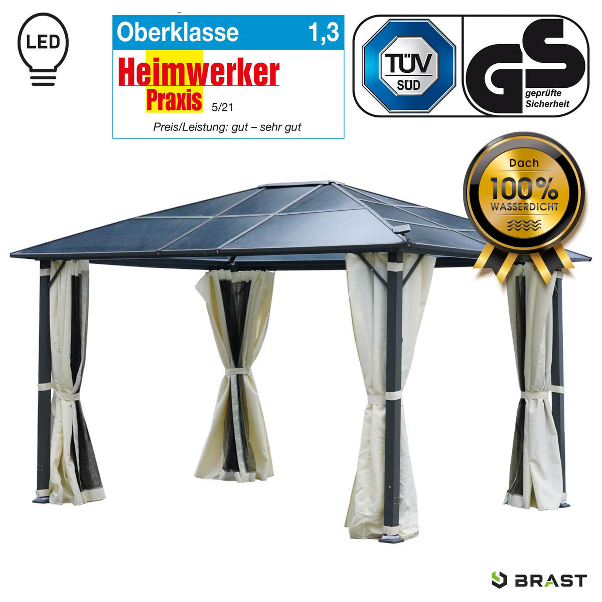 Alu-Pavillon Premium 3x4m beige inkl. LEDs