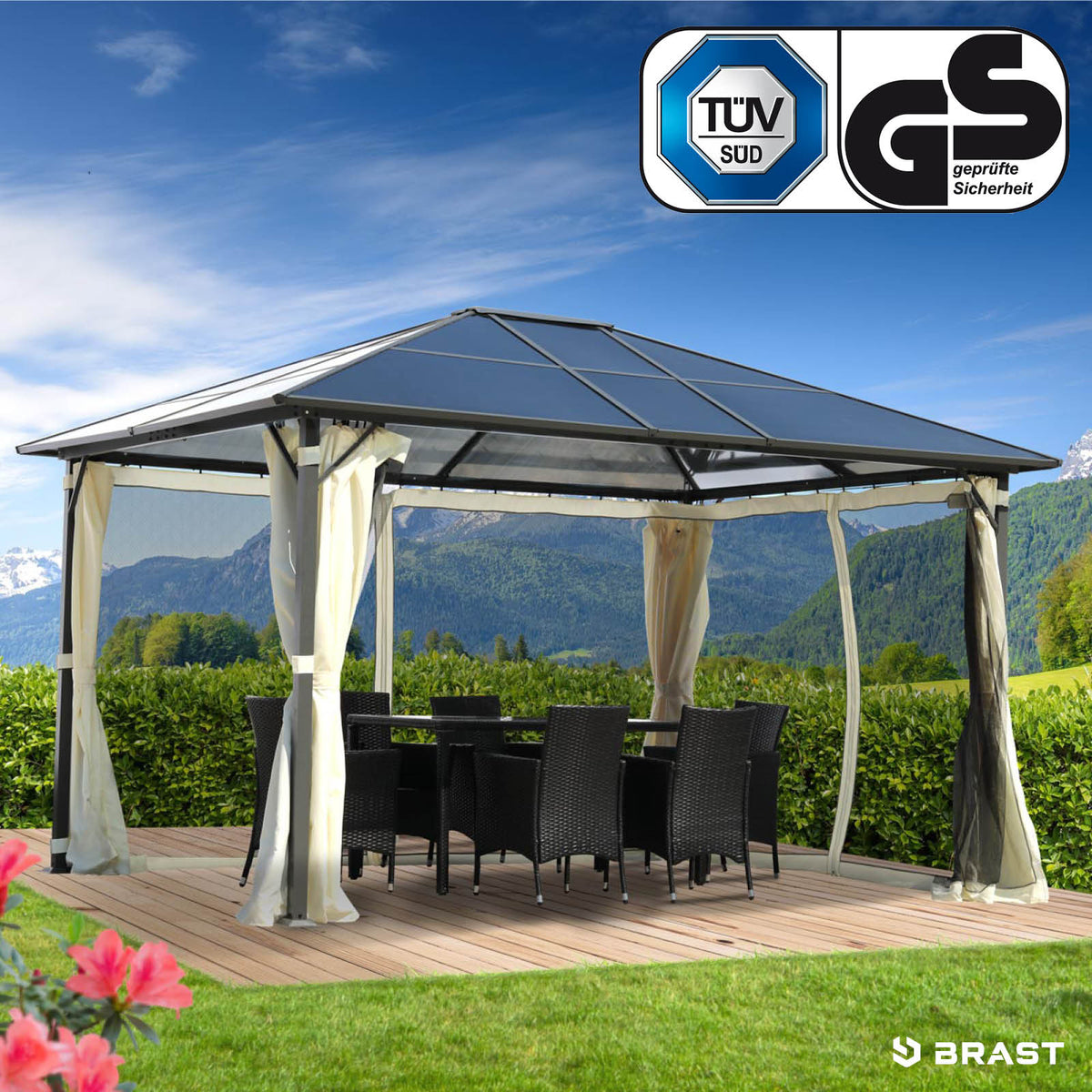 Alu-Pavillon Premium 3x4m beige inkl. LEDs
