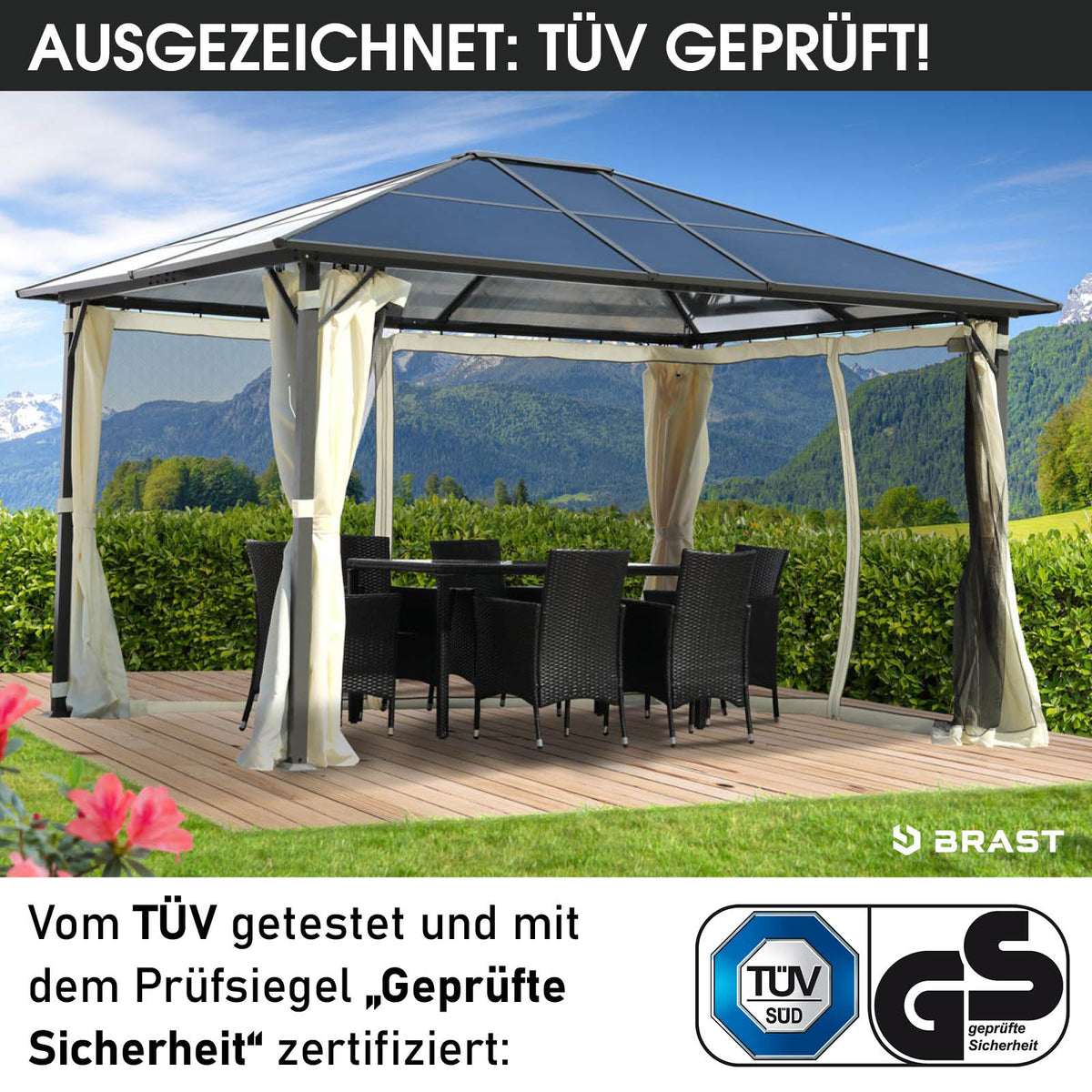 Alu-Pavillon Premium 3x4m beige inkl. LEDs
