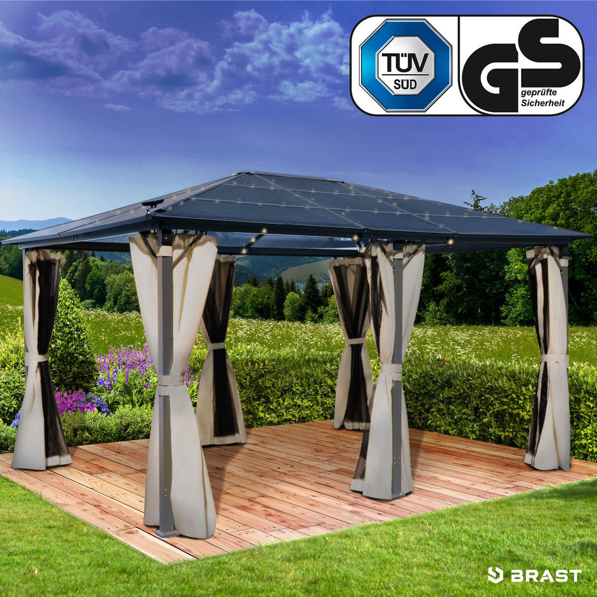 Alu-Pavillon Premium 3,6x4,8m beige inkl. LEDs