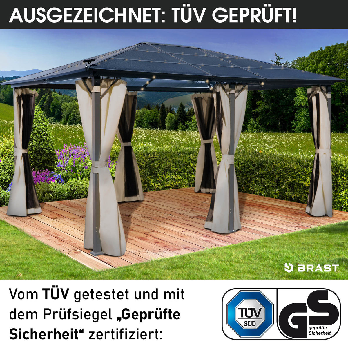 Alu-Pavillon Premium 3,6x4,8m beige inkl. LEDs