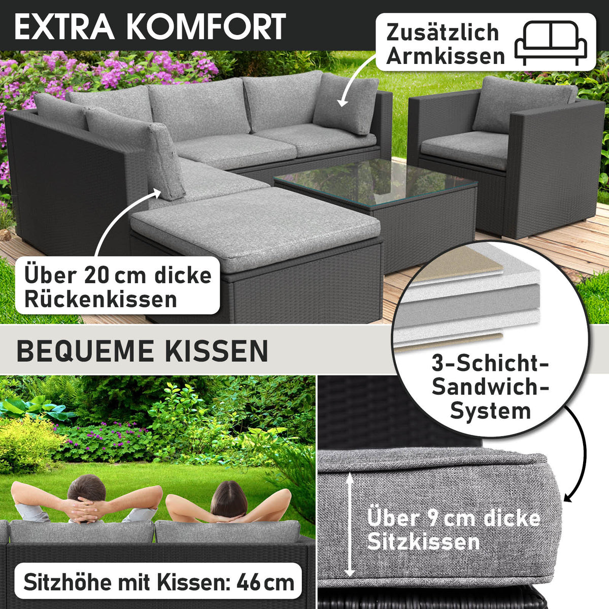 Polyrattan Gartenmöbelset COSY schwarz