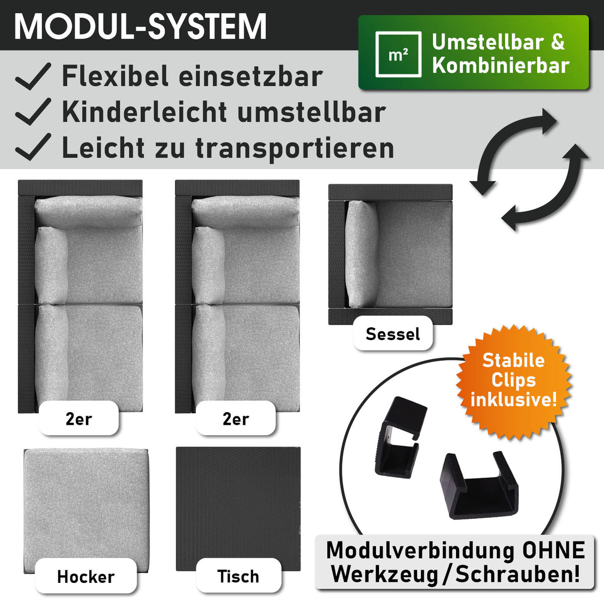 Polyrattan Gartenmöbelset COSY schwarz