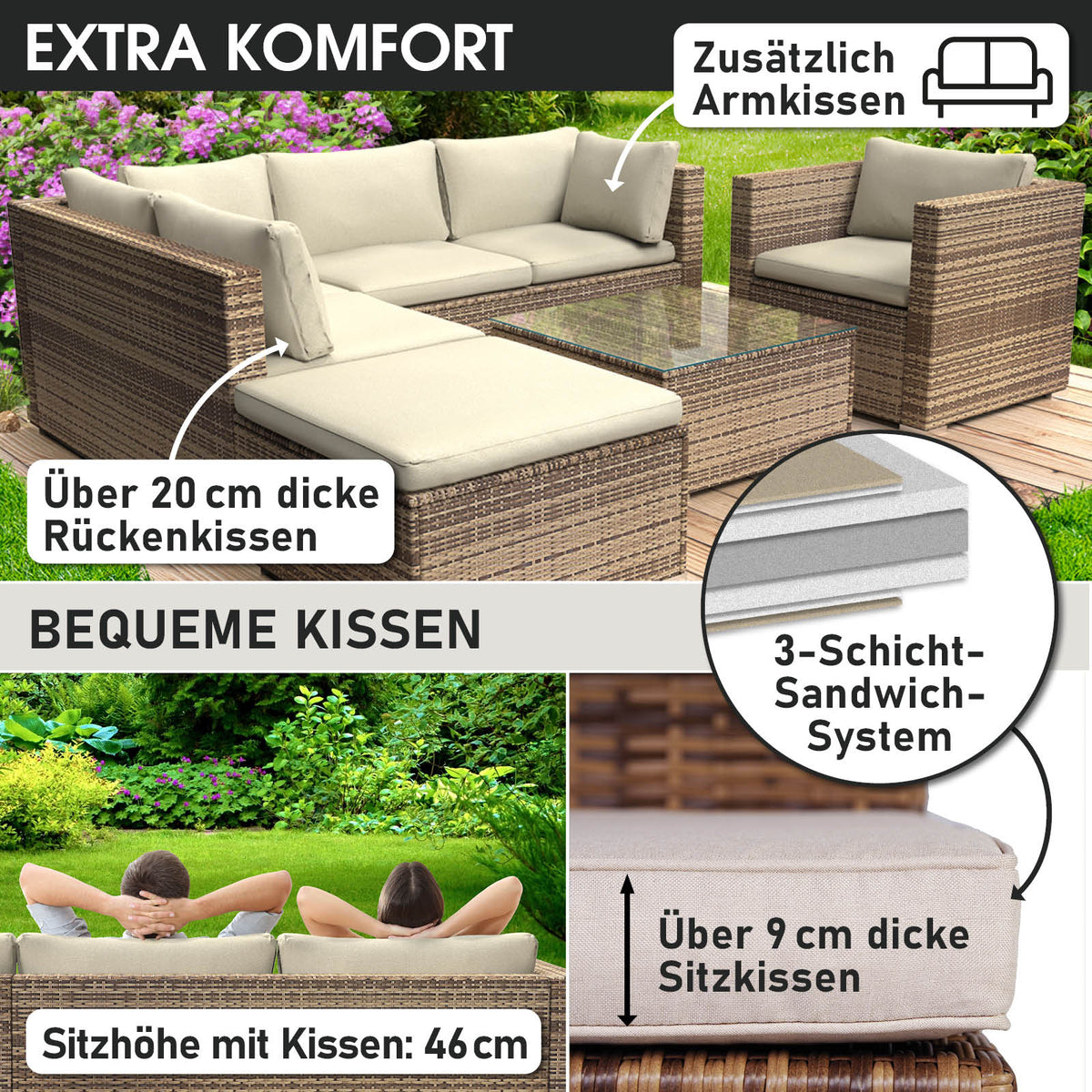 Polyrattan Gartenmöbelset COSY braun