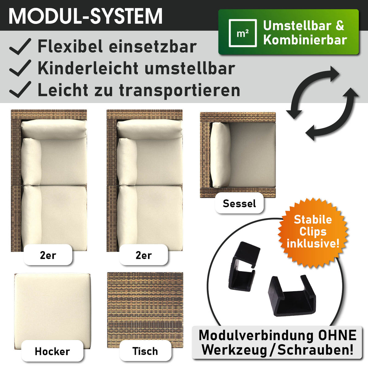 Polyrattan Gartenmöbelset COSY braun