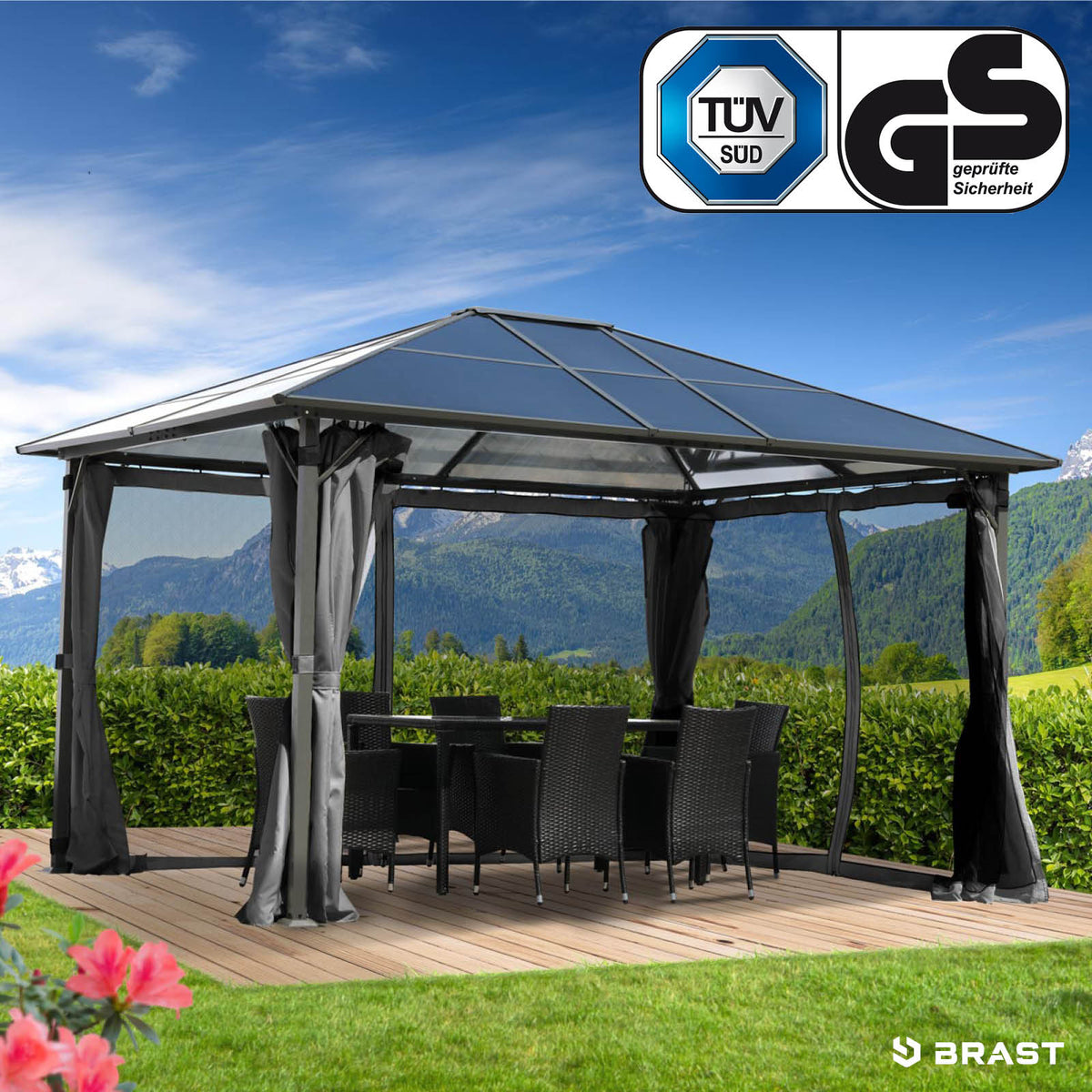Alu-Pavillon Premium 3x4m grau inkl. LEDs