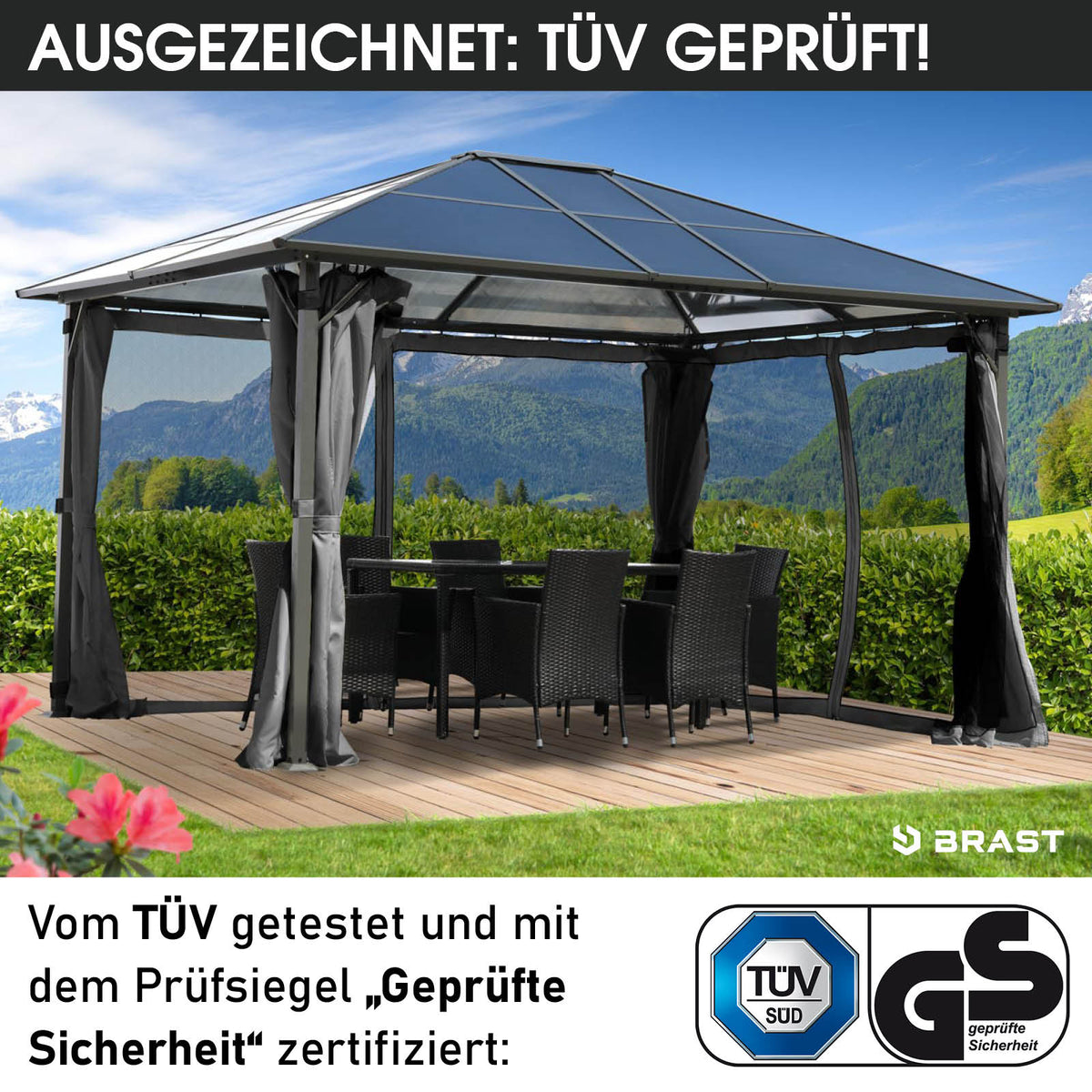Alu-Pavillon Premium 3x4m grau inkl. LEDs