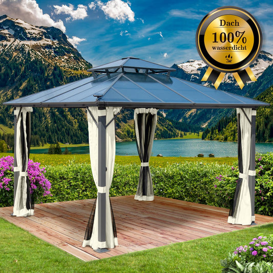 Alu-Pavillon Pagode 3,5x3,5m beige