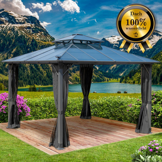 Alu-Pavillon Pagode 3,5x3,5m dunkelgrau
