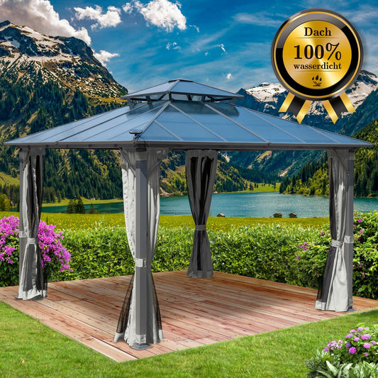 Alu-Pavillon Pagode 3,5x3,5m hellgrau