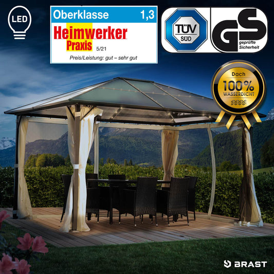 Alu-Pavillon Premium 3x4m beige inkl. LEDs