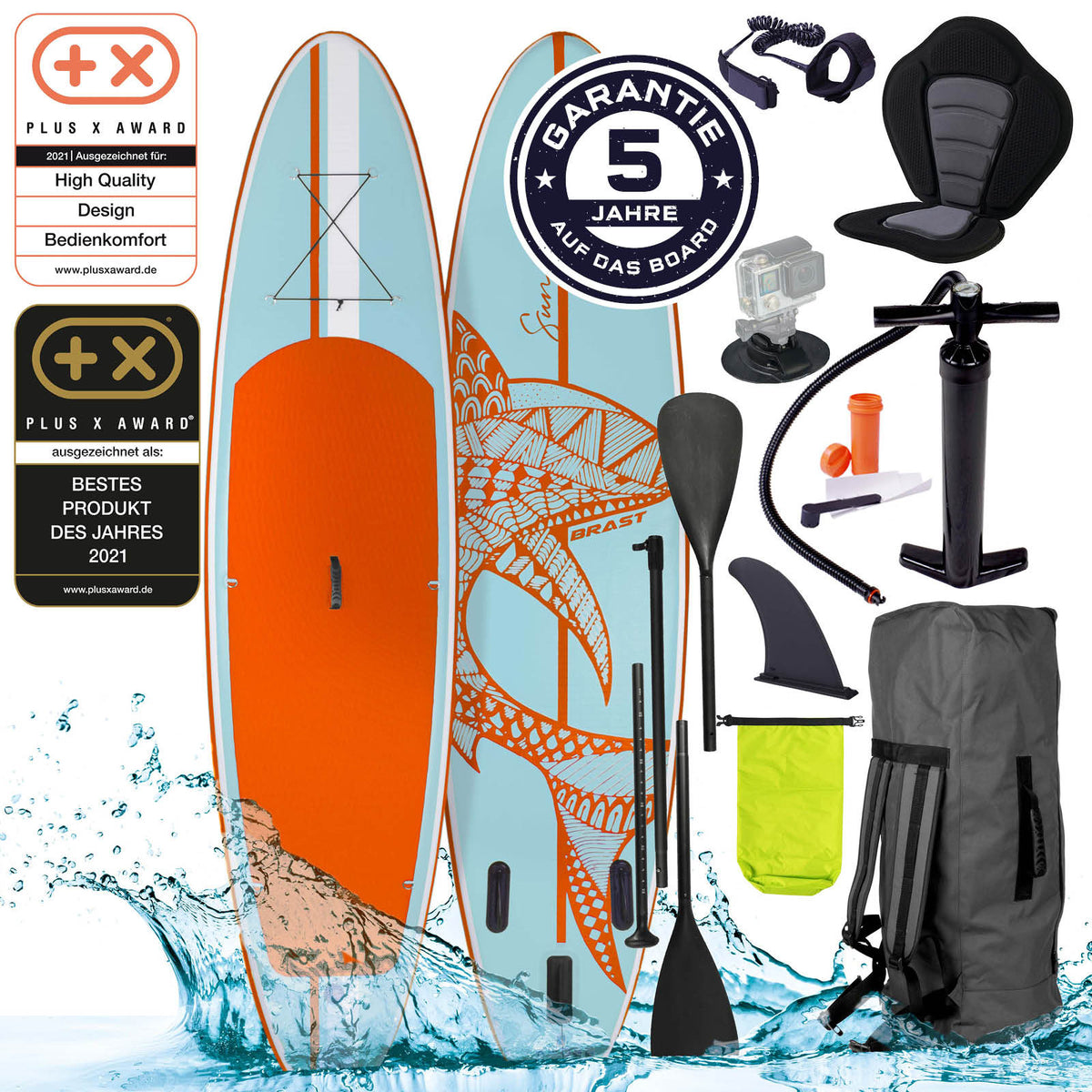 SUP Board aufblasbar SHARK 300 light blue/orange