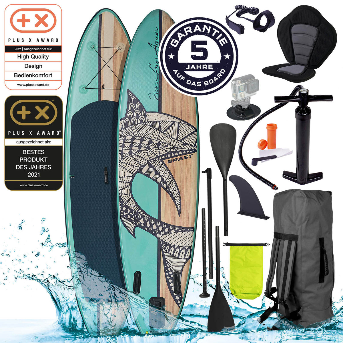 Aufblasbares SUP Board Set mit Sitz SHARK 300 nature