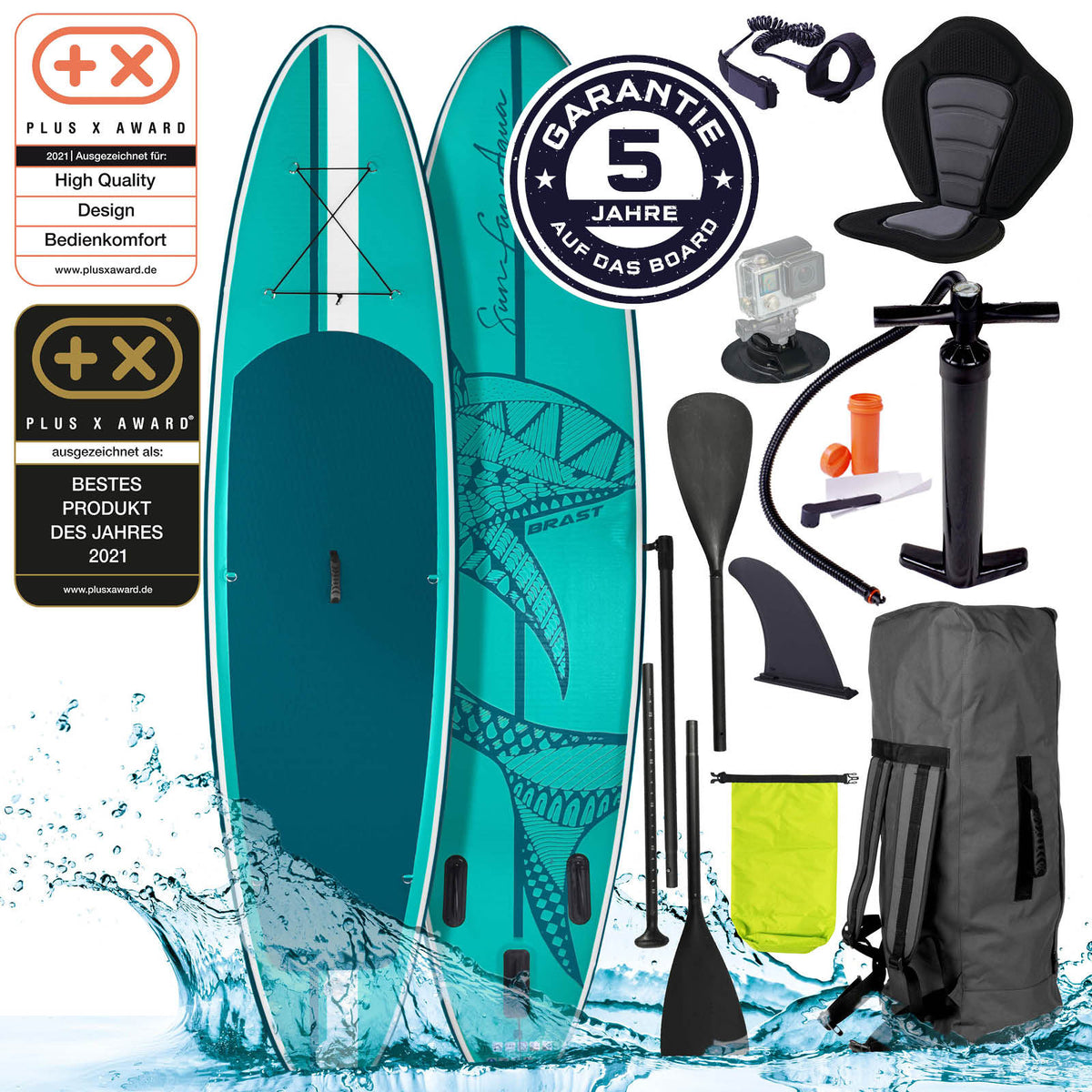 Aufblasbares SUP Board Set mit Sitz SHARK 300 türkis