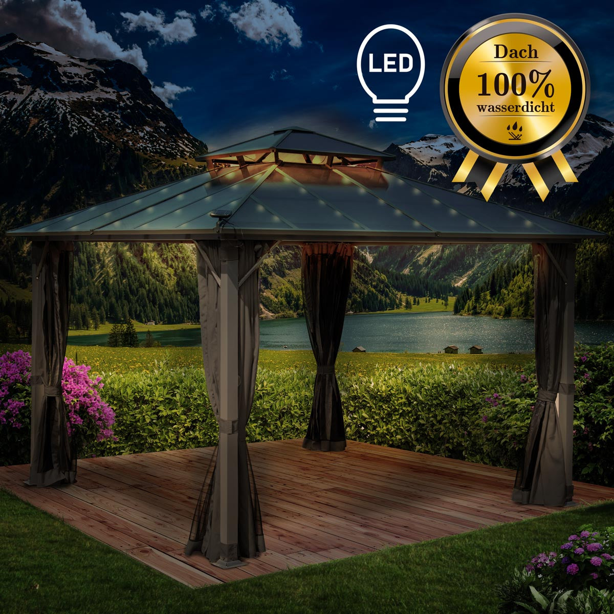 Alu-Pavillon Pagode 3,5x3,5m dunkelgrau