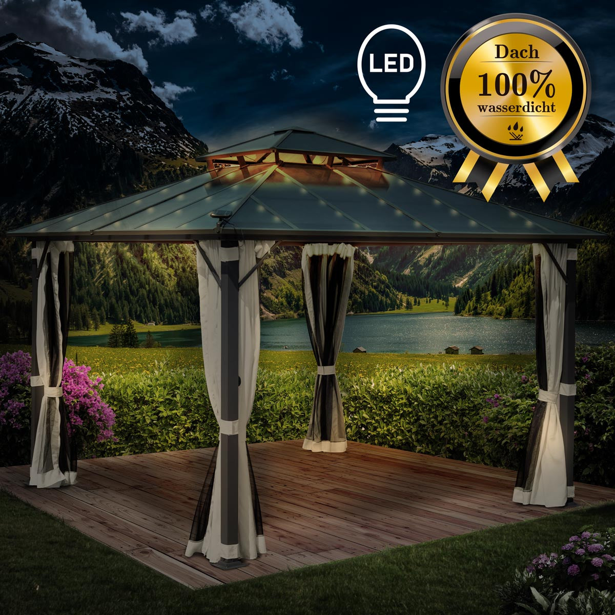 Alu-Pavillon Pagode 3,5x3,5m beige