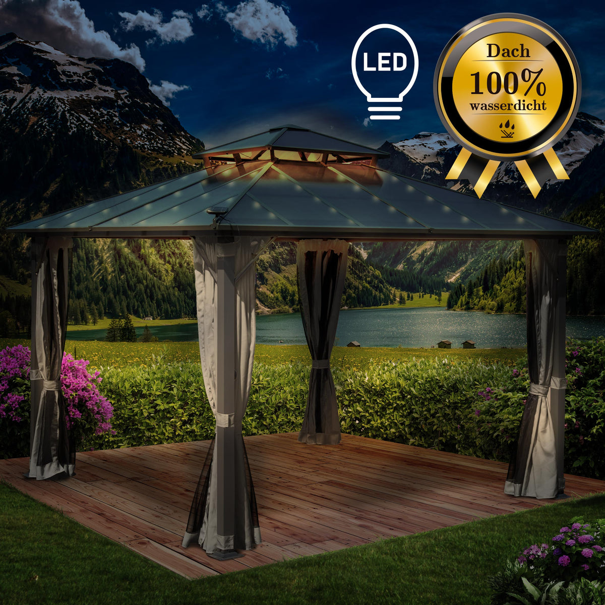 Alu-Pavillon Pagode 3,5x3,5m hellgrau