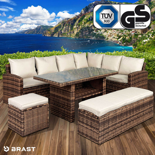 Polyrattan Sofa Essgruppe ECO braun/beige