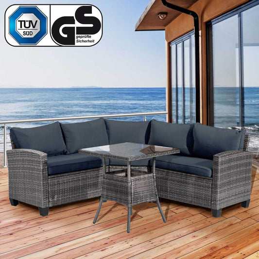Polyrattan Sofa Essgruppe BALCONY grau/anthrazit