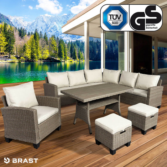Polyrattan Sofa Essgruppe HACIENDA braun/beige