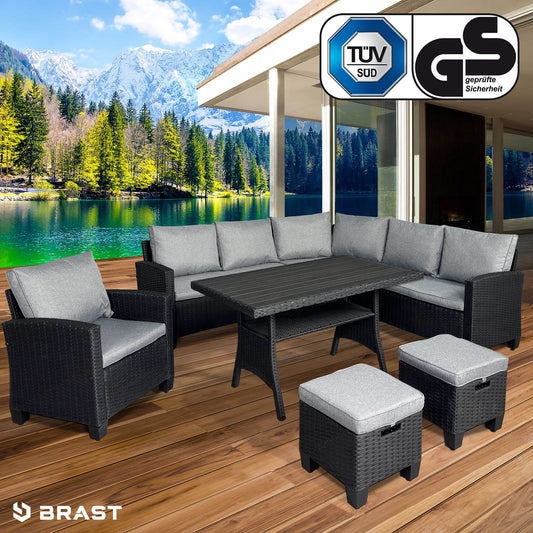 Polyrattan Sofa Essgruppe HACIENDA schwarz/grau