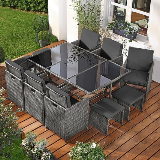 Polyrattan Essgruppe CAMOUFLAGE DELUXE 11tlg grau