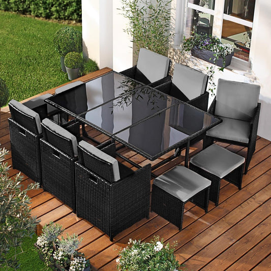 Polyrattan Essgruppe CAMOUFLAGE DELUXE 11tlg schwarz