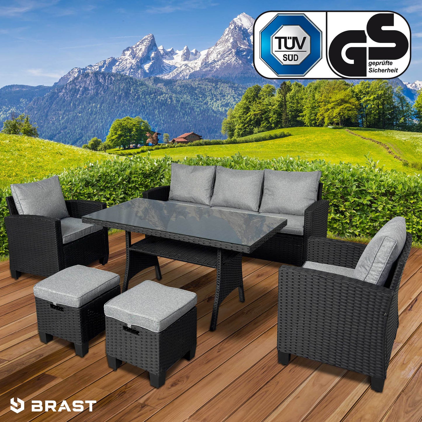Polyrattan Sofa Essgruppe DELIGHT schwarz/grau