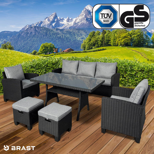 Polyrattan Sofa Essgruppe DELIGHT schwarz/grau