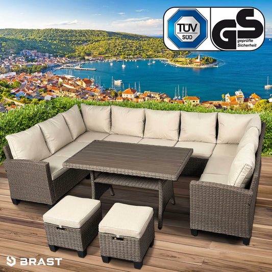 Polyrattan Sofa Essgruppe FAMILY braun/beige