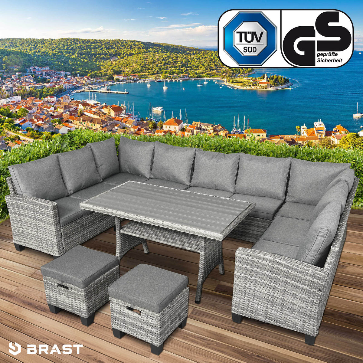 Polyrattan Sofa Essgruppe FAMILY grau/anthrazit