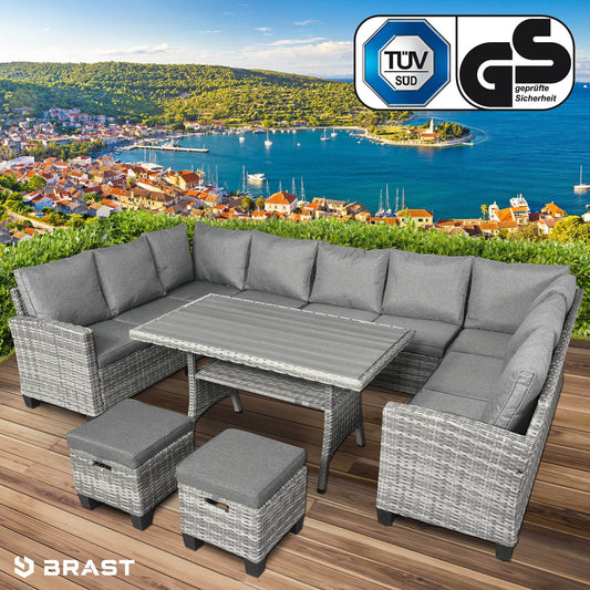 Polyrattan Sofa Essgruppe FAMILY grau/anthrazit