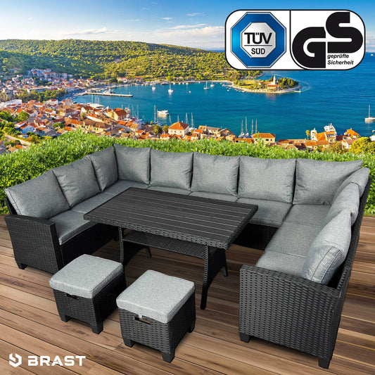 Polyrattan Sofa Essgruppe FAMILY schwarz/grau