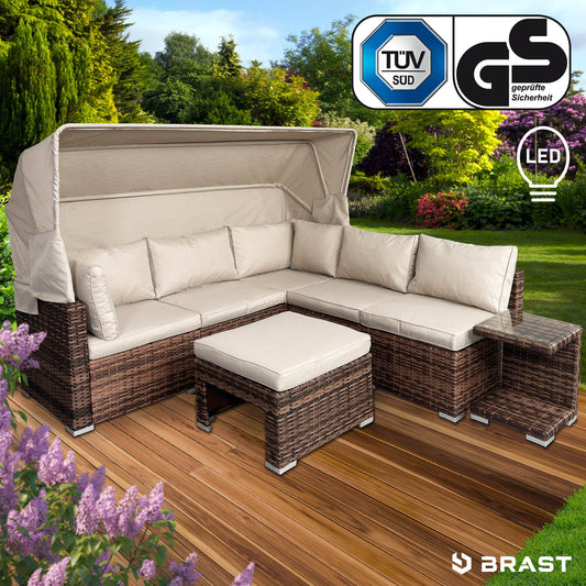 Polyrattan Lounge-Insel mit LED braun/beige