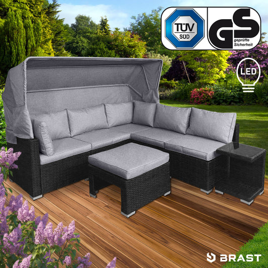 Polyrattan Lounge-Insel mit LED schwarz/grau