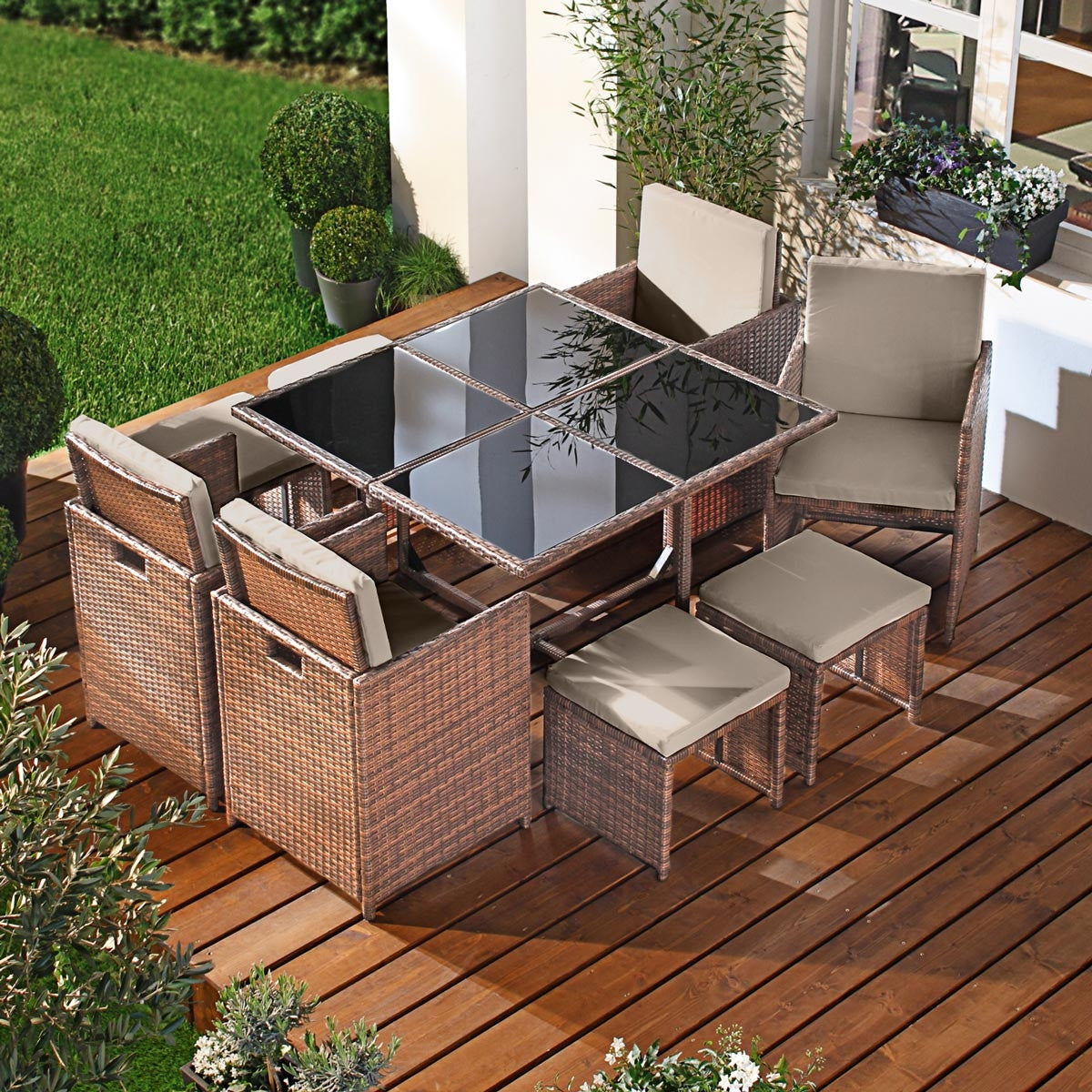 Polyrattan Essgruppe CAMOUFLAGE DELUXE 9tlg braun