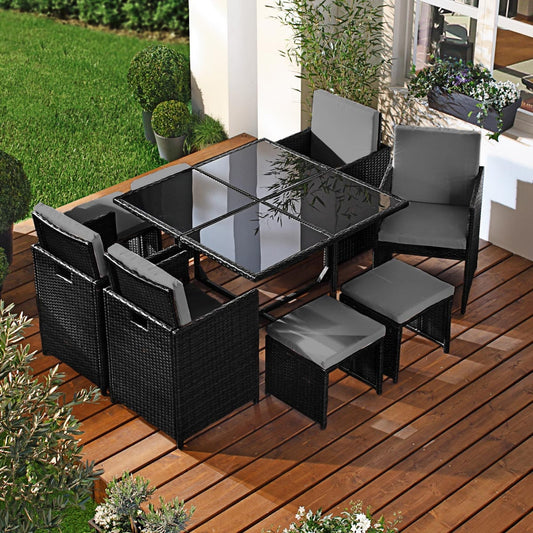Polyrattan Essgruppe CAMOUFLAGE DELUXE 9tlg schwarz