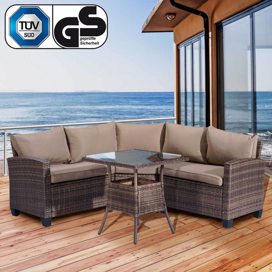 Polyrattan Sofa Essgruppe BALCONY braun/beige