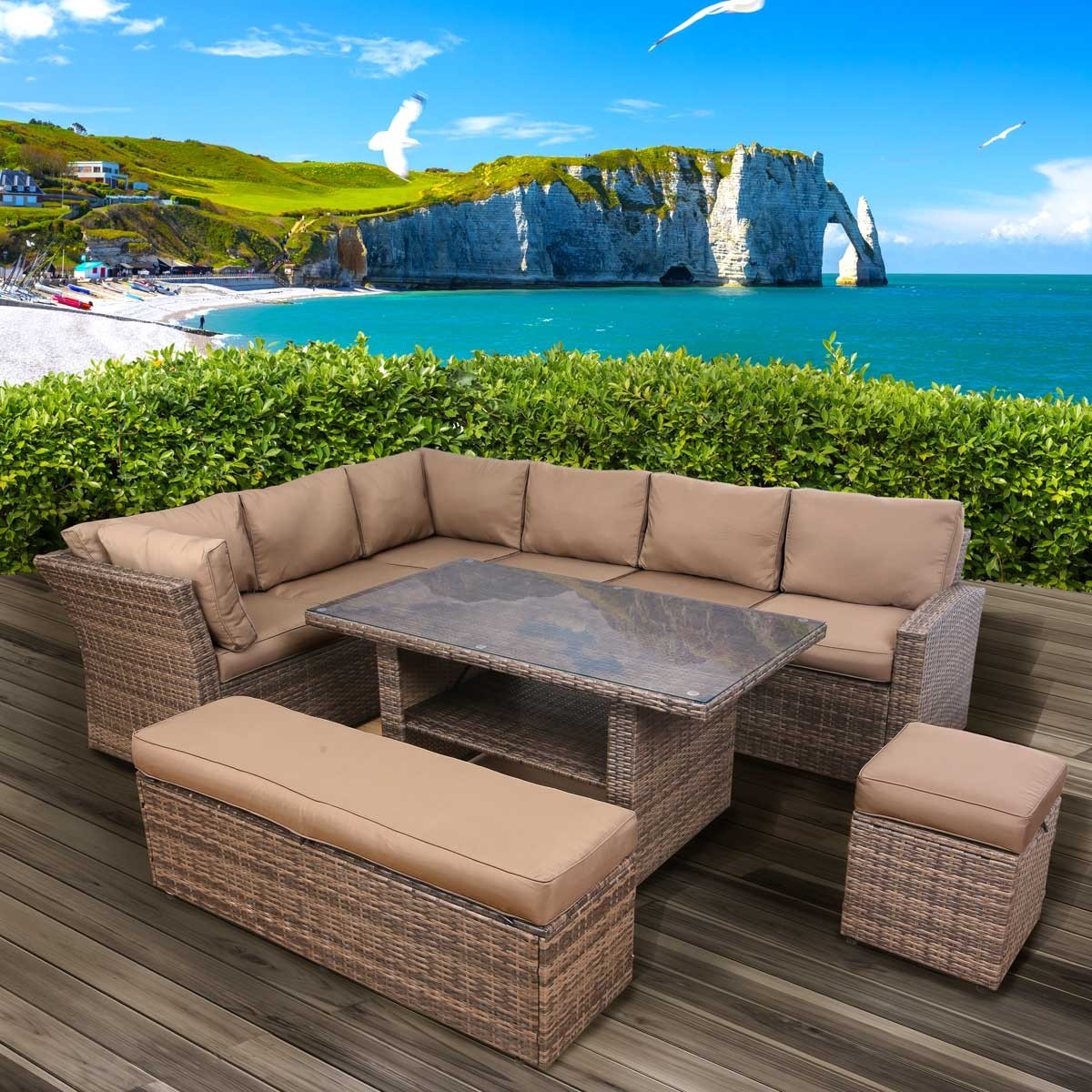 Polyrattan Sofa Essgruppe HOLIDAYS braun/beige