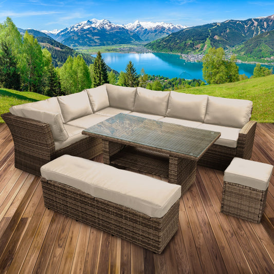 Polyrattan Sofa Essgruppe HOLIDAYS braun/cappuccino