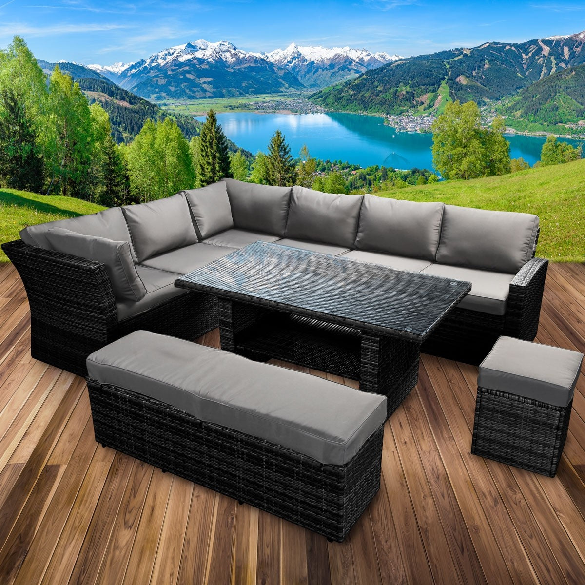 Polyrattan Sofa Essgruppe HOLIDAYS schwarz/grau