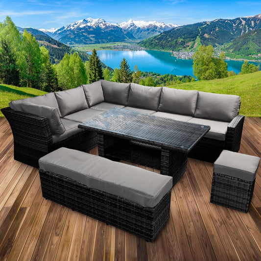 Polyrattan Sofa Essgruppe HOLIDAYS schwarz/grau