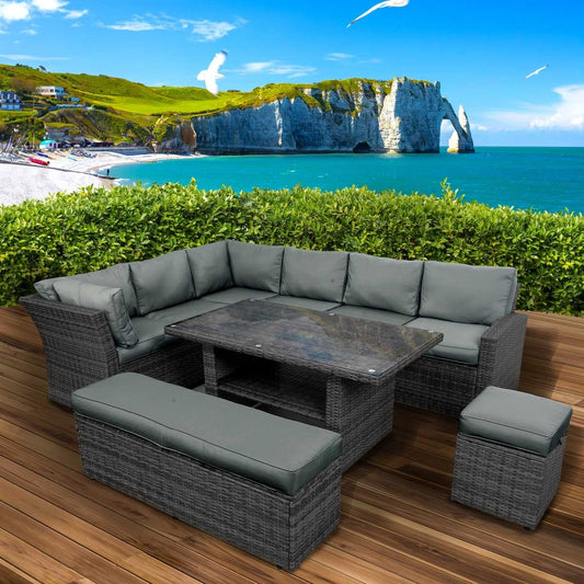 Polyrattan Sofa Essgruppe HOLIDAYS schwarz/grau