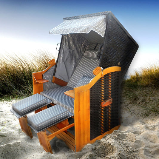 Strandkorb DELUXE anthrazit/grau gestreift