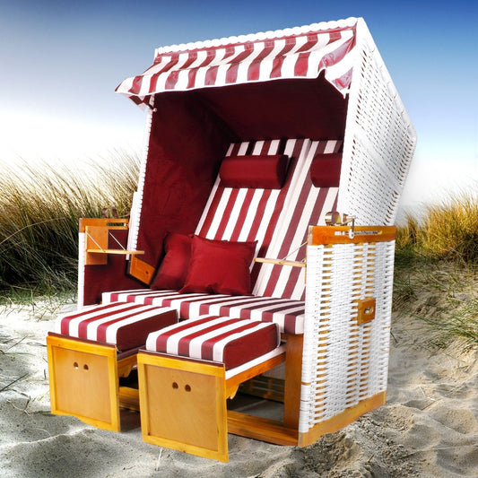 Strandkorb NORDERNEY weiß/rot gestreift