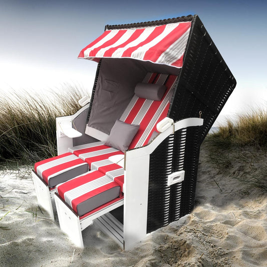 Strandkorb SYLT rot/grau/weiß gestreift